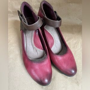 Earth Garnet Wine and Brown Leather Mary Jane 2.5” Heels. Size 9.5